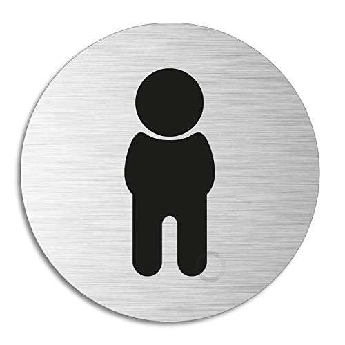 Schild - WC Jungen | Türschild aus Aluminium | Edelstahloptik selbstklebend Ø 75 mm von OFFORM DESIGN