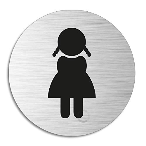 Schild - WC Mädchen | Türschild aus Aluminium | Edelstahloptik selbstklebend Ø 75 mm von OFFORM DESIGN