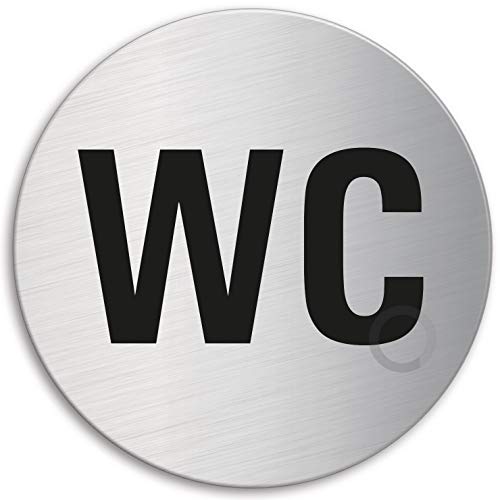 WC Schild Ø 130 mm XL Toilettenschild Edelstahl fein-matt gebürstet selbstklebend 6950 von OFFORM DESIGN