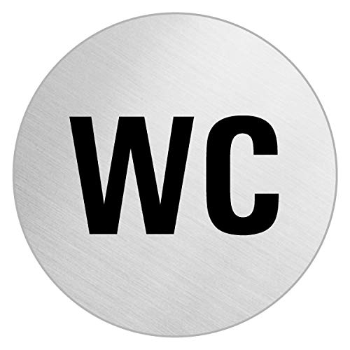 Schild WC Text Toilettenschild aus Edelstahl Ø 100 mm selbstklebend Nr.7531 von OFFORM DESIGN