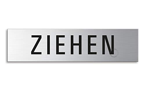 Schild Ziehen 160x40 mm Türschild aus Edelstahl fein-matt gebürstet selbstklebend Nr.10111 von OFFORM DESIGN