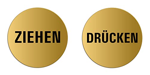 Schild Ziehen Drücken 2er Set Ø 75 mm Aluminium Schild matt-gold eloxiert Nr.6709-M von OFFORM DESIGN