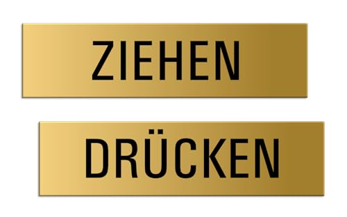 Schild Ziehen-Drücken 160x40 mm 2er-Set Aluminium matt-gold eloxiert vollflächig selbstklebend 28008-M von OFFORM DESIGN