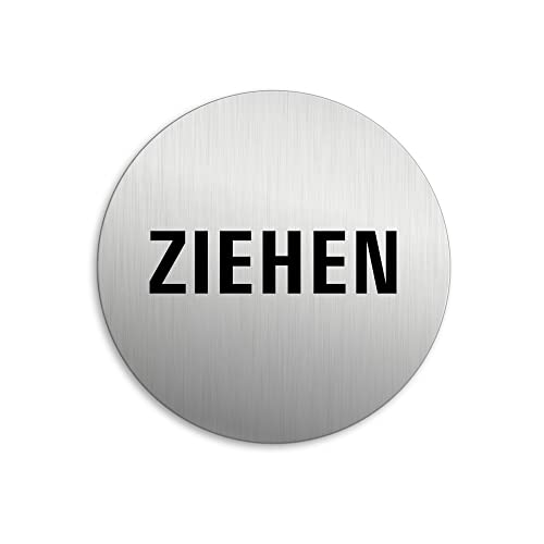 Schild - Ziehen Ø 75 mm Aluminiumschild Edelstahloptik Nr.39007-K von OFFORM DESIGN
