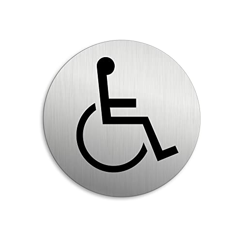 Schild Rollstuhl behindertengerecht Ø 75 mm Aluminium Edelstahloptik von OFFORM DESIGN
