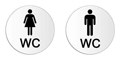 Schilder Damen WC Herren WC Ø 100 mm 2er-Set Aluminium lichtgrau/schwarz UV-beständig kratzfest selbstklebend 54102 von OFFORM DESIGN