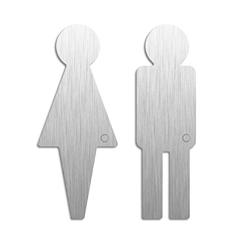 Toilettenschild Damen Herren WC Schild 2er-Set Edelstahl selbstklebend H=12 cm Stärke 1,5 mm Nr.1073 von OFFORM DESIGN