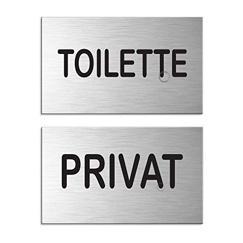Schilder Set Toilette + Privat 60 x100 mm 2er-Set Aluminium gebürstet Edelstahloptik 44668-S von OFFORM DESIGN