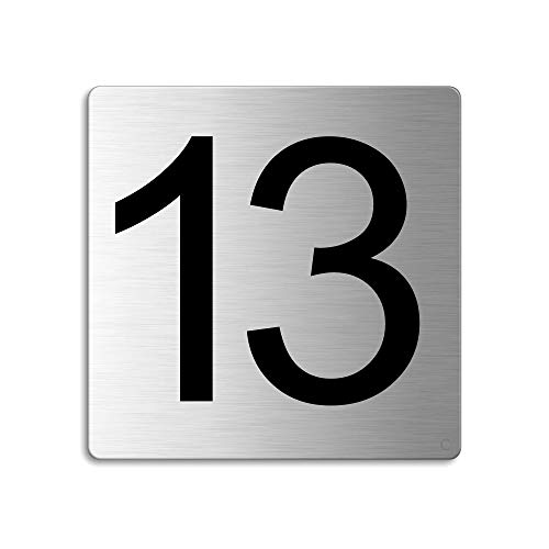 Türnummer 13 Zimmernummer Zahlen Schild aus Edelstahl 85×85 mm selbstklebend Nr.48313 von OFFORM DESIGN