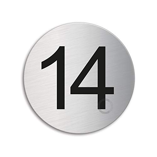 Türnummer 14 Zimmernummer Türschild aus Edelstahl Ø 75 mm selbstklebend Nr.40084 von OFFORM DESIGN
