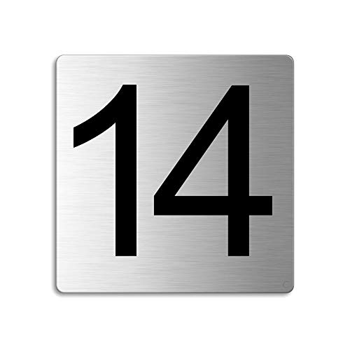 Türnummer 14 Zimmernummer Zahlen Schild aus Edelstahl 85×85 mm selbstklebend Nr.48314 von OFFORM DESIGN