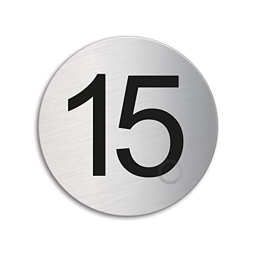 Türnummer 15 Zimmernummer Türschild aus Edelstahl Ø 75 mm selbstklebend Nr.40085 von OFFORM DESIGN