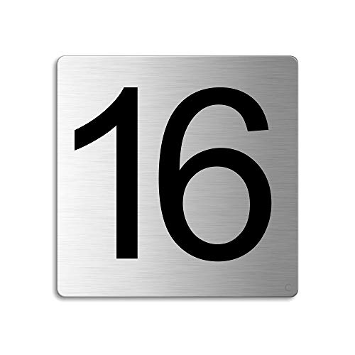 Türnummer 16 Zimmernummer Zahlen Schild aus Edelstahl 85×85 mm selbstklebend Nr.48316 von OFFORM DESIGN