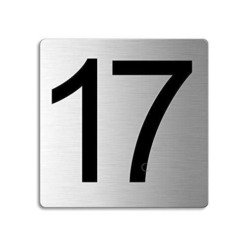 Türnummer 17 Zimmernummer Zahlen Schild aus Edelstahl 85×85 mm selbstklebend Nr.48317 von OFFORM DESIGN