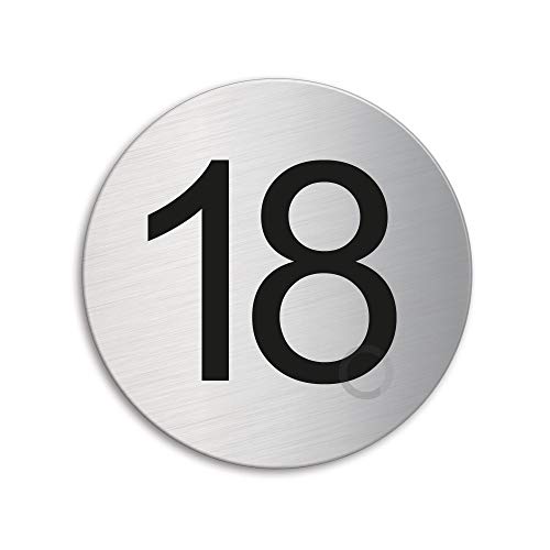 Türnummer 18 Zimmernummer Türschild aus Edelstahl Ø 75 mm selbstklebend Nr.40088 von OFFORM DESIGN