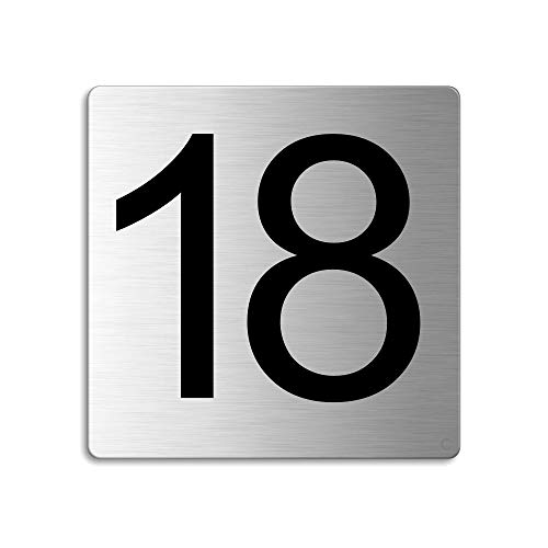 Türnummer 18 Zimmernummer Zahlen Schild aus Edelstahl 85×85 mm selbstklebend Nr.48318 von OFFORM DESIGN