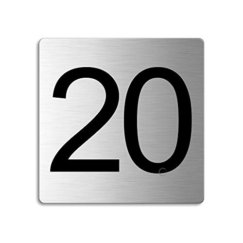 Türnummer 20 Zimmernummer Zahlen Schild aus Edelstahl 85×85 mm selbstklebend Nr.48320 von OFFORM DESIGN
