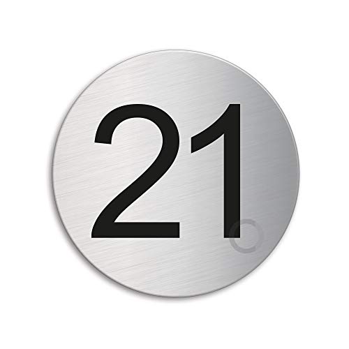 Türnummer 21 Zimmernummer Türschild aus Edelstahl Ø 75 mm selbstklebend Nr.41011 von OFFORM DESIGN