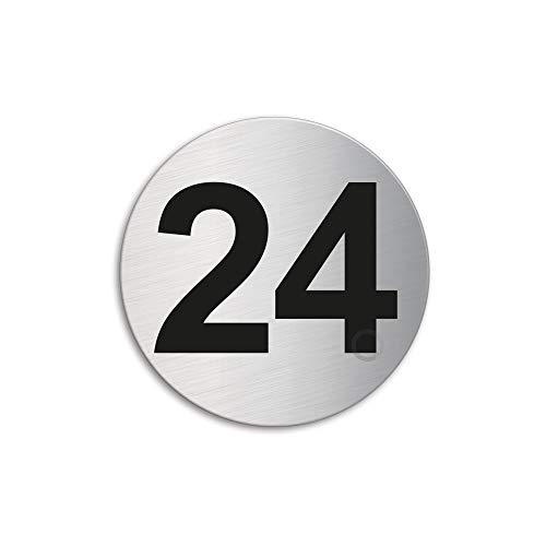 Türnummer 24 Schild Zimmernummer Edelstahl Ø 60 mm selbstklebend 7294-24 von OFFORM DESIGN