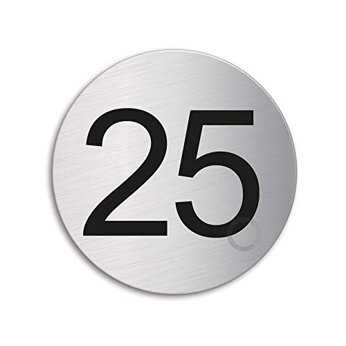 Türnummer 25 Zimmernummer Türschild aus Edelstahl Ø 75 mm selbstklebend Nr.41015 von OFFORM DESIGN