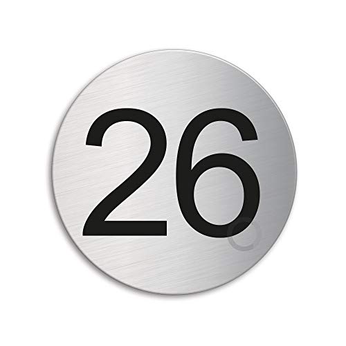 Türnummer 26 Zimmernummer Türschild aus Edelstahl Ø 75 mm selbstklebend Nr.41016 von OFFORM DESIGN