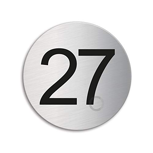 Türnummer 27 Zimmernummer Türschild aus Edelstahl Ø 75 mm selbstklebend Nr.41017 von OFFORM DESIGN