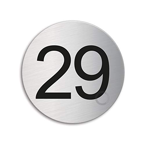 Türnummer 29 Zimmernummer Türschild aus Edelstahl Ø 75 mm selbstklebend Nr.41019 von OFFORM DESIGN