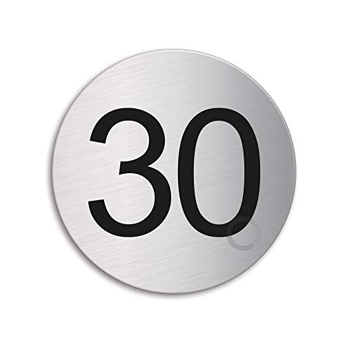 Türnummer 30 Zimmernummer Türschild aus Edelstahl Ø 75 mm selbstklebend Nr.41020 von OFFORM DESIGN