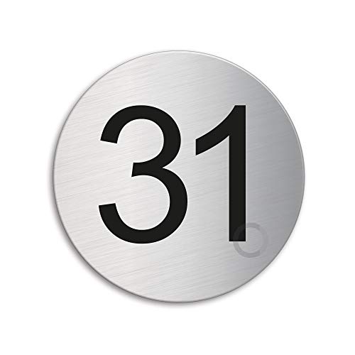 Türnummer 31 Zimmernummer Türschild aus Edelstahl Ø 75 mm selbstklebend Nr.41021 von OFFORM DESIGN