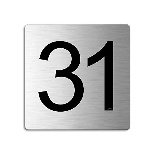 Türnummer 31 Zimmernummer Zahlen Schild aus Edelstahl 85×85 mm selbstklebend Nr.48331 von OFFORM DESIGN