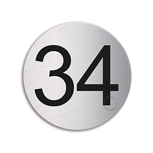 Türnummer 34 Zimmernummer Türschild aus Edelstahl Ø 75 mm selbstklebend Nr.41024 von OFFORM DESIGN