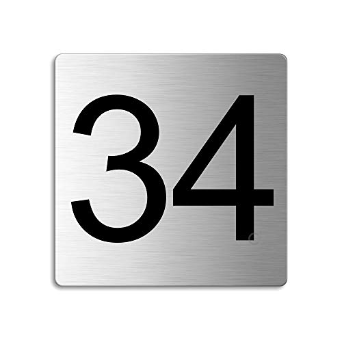 Türnummer 34 Zimmernummer Zahlen Schild aus Edelstahl 85×85 mm selbstklebend Nr.48334 von OFFORM DESIGN