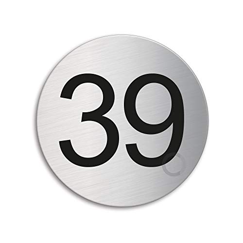 Türnummer 39 Zimmernummer Türschild aus Edelstahl Ø 75 mm selbstklebend Nr.41029 von OFFORM DESIGN