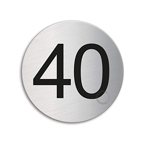 Türnummer 40 Zimmernummer Türschild aus Edelstahl Ø 75 mm selbstklebend Nr.41030 von OFFORM DESIGN