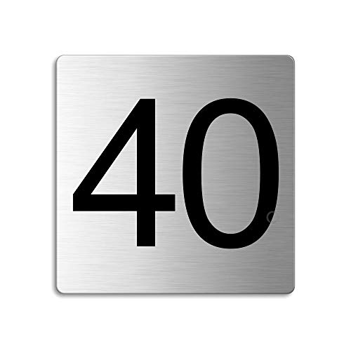 Türnummer 40 Zimmernummer Zahlen Schild aus Edelstahl 85×85 mm selbstklebend Nr.48340 von OFFORM DESIGN