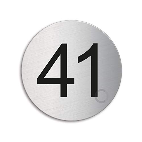 Türnummer 41 Zimmernummer Türschild aus Edelstahl Ø 75 mm selbstklebend Nr.41031 von OFFORM DESIGN