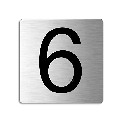 Türnummer 6 Zimmernummer Zahlen Schild aus Edelstahl 85×85 mm selbstklebend Nr.48306 von OFFORM DESIGN