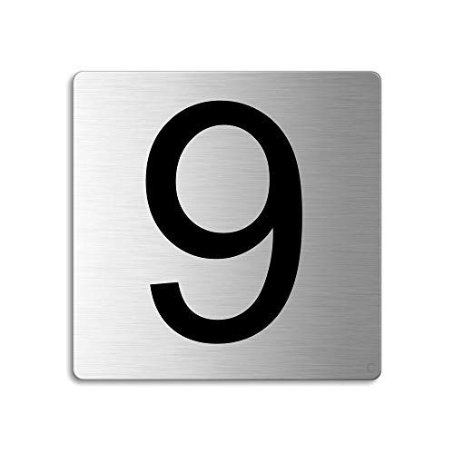 Türnummer 9 Zimmernummer Zahlen Schild aus Edelstahl 85×85 mm selbstklebend Nr.48309 von OFFORM DESIGN