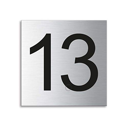 Türnummer Zahl 13 Edelstahl fein matt gebürstet 70x70 mm Nr.38170 von OFFORM DESIGN