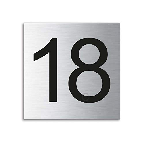 Türnummer Zahl 18 Edelstahl fein matt gebürstet 70x70 mm Nr.38175 von OFFORM DESIGN