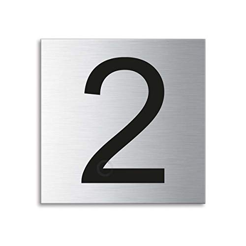 Türnummer Zahl 2 Edelstahl fein matt gebürstet 70x70 mm Nr.38087 von OFFORM DESIGN