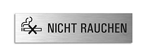 Schild Nicht Rauchen 160x40 mm Türschild aus Aluminium Edelstahl-Optik selbstklebend 27064-S von OFFORM DESIGN