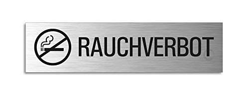 Schild Rauchverbot 160x40 mm Türschild aus Aluminium gebürstet Edelstahl-Optik selbstklebend 27204-S von OFFORM DESIGN