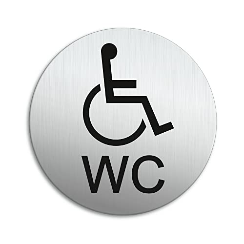 Schild - Behinderten WC Ø 100 mm Aluminiumschild Edelstahloptik von OFFORM DESIGN