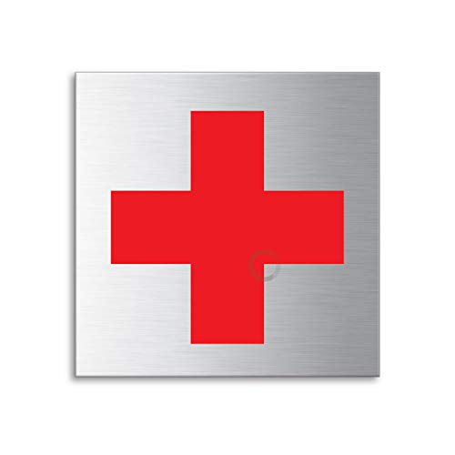 Türschild - Kreuz rot Edelstahl fein matt gebürstet 70x70 mm Nr.38085 von OFFORM DESIGN