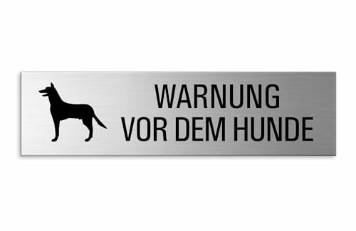 Türschild Warnung vor dem Hunde Schild Aluminium Edelstahl-Optik 150 x 40 mm selbstklebend Nr.27173-K von OFFORM DESIGN