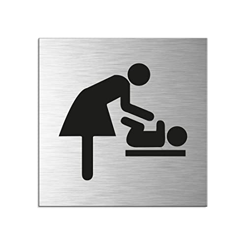 Türschild Wickelraum Hinweisschild-Wickeltisch Aluminium Edelstahlschilderoptik Format 80x80 mm Nr.11560-S von OFFORM DESIGN