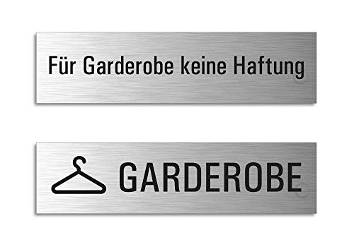 Schilder Keine Haftung für Garderobe + Garderobe 160x40 mm 2er-Set Aluminium gebürstet selbstklebend Nr.28009-S von OFFORM DESIGN