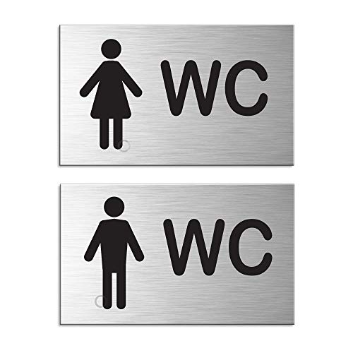 Türschilder WC Damen + WC Herren 60x100 mm 2er-Set Aluminiumschilder Edelstahloptik Nr.44665-S von OFFORM DESIGN