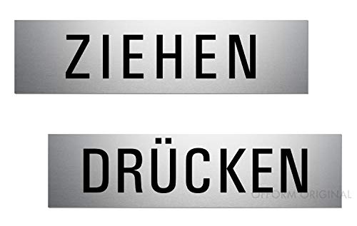 Türschilder Ziehen Drücken 160x40 mm 2er-Set Aluminium silbermatt-eloxiert selbstklebend Nr.28008-E von OFFORM DESIGN